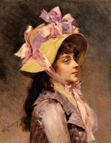 unknow artist Portrait Of A Lady In Pink Ribbons oil painting image